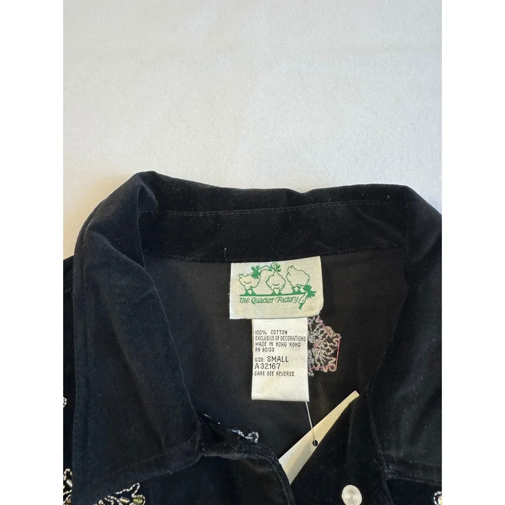 Vintage Deadstock The‎ Quacker Factory Jacket Women Small Black Velvet Snowman